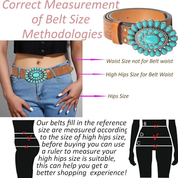 Women Western-Turquoise-Belt Embossed-PU-Leather-Cowgirl-Belt Applies-Jeans-Pant - Picture 5 of 9